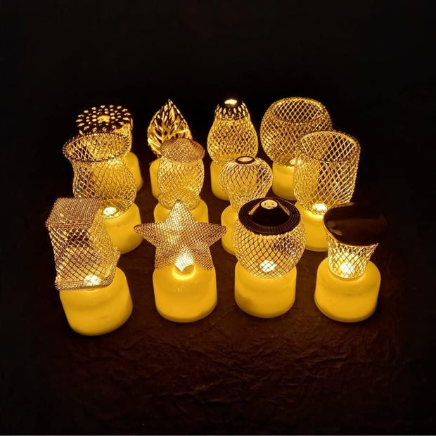 Golden Net LED Tealight Candle Lanterns Star 6 pcs